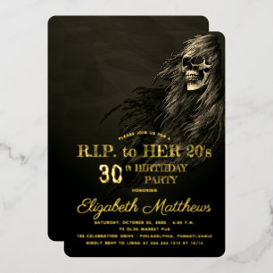 Invitation En Aluminium Crâne aux cheveux effrayants RIP pour sa fête d'an