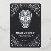 Invitation En Aluminium Crâne d'argent Dia de los Muertos fête d'anniversa (Recto)