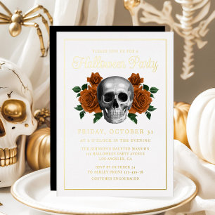 Invitation En Aluminium Crâne Floral Gothique Élégant Halloween Or