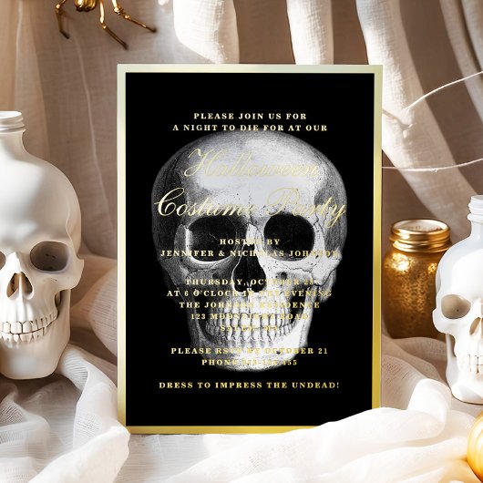 Invitation En Aluminium Crâne gothique Halloween Costume Party Gold