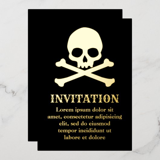 Invitation En Aluminium Crâne simple et os croisés (Recto/Verso)