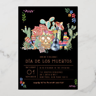 Invitation En Aluminium Crânes de Sucre Célébration de Jour des Morts