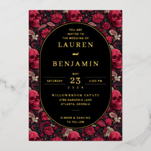 Invitation En Aluminium Crânes floraux rouges gothiques