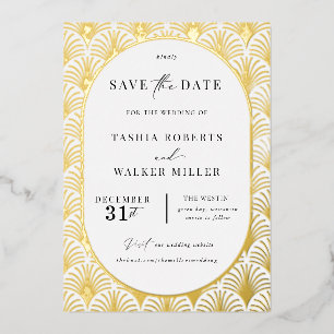 Invitation En Aluminium Cravate noire officielle Gold Art Déco Enregistrer