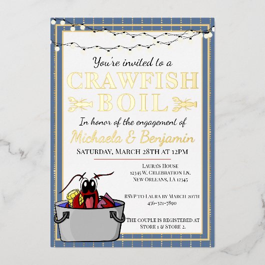 Invitation En Aluminium Crawfish Boil Couples de douche (Recto)