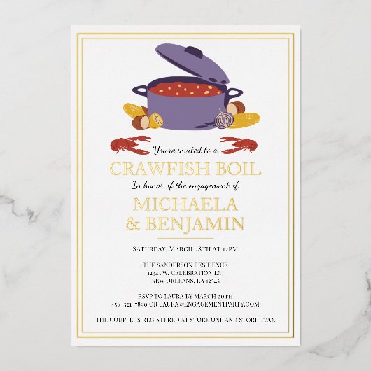 Invitation En Aluminium Crawfish Boil Couples de douche (Recto)