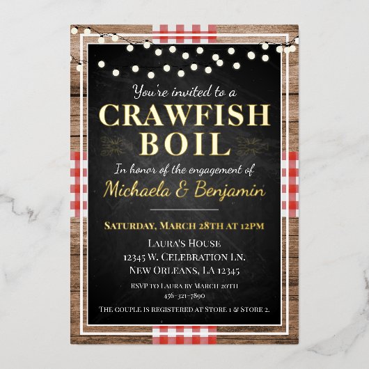 Invitation En Aluminium Crawfish Boil Homard Rustic Engagement Party (Recto)