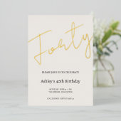 Invitation En Aluminium Cream and Gold 40th Birthday Celebration (Debout devant)