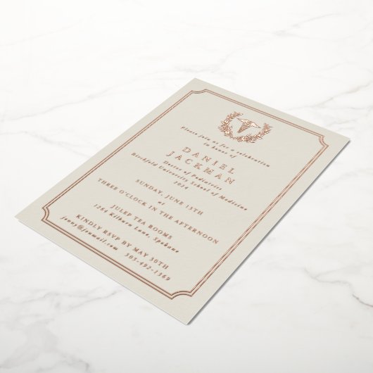 Invitation En Aluminium Cream Caduceus+Laurel Médicale School Graduation (Rotation)