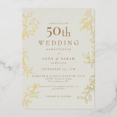 Invitation En Aluminium Crème 50e anniversaire Mariage or (Recto)
