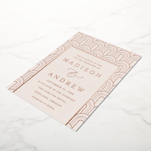 Invitation En Aluminium Crème Arch Deco moderne et Mariage or Rose (Rotation)