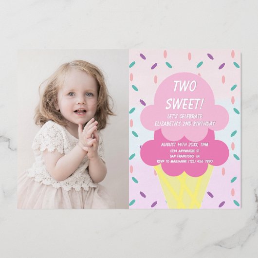 Invitation En Aluminium Crème de glace 2ème anniversaire (Recto)