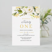 Invitation En Aluminium Crème douce naturelle Fille florale blanche 1er an (Debout devant)