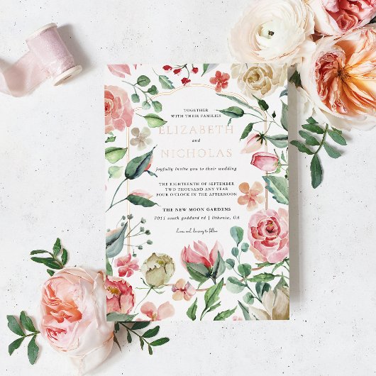 Invitation En Aluminium Crème et Rose | Romantic Spring Florals Mariage