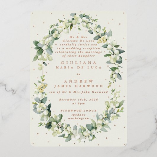 Invitation En Aluminium Crème Formelle Snowberry+Eucalyptus Réception Uniq (Recto)