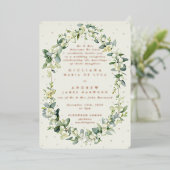 Invitation En Aluminium Crème Formelle Snowberry+Eucalyptus Réception Uniq (Debout devant)