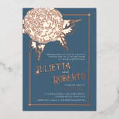 Invitation En Aluminium Crème mariage camélia d'encre, gris bleu, or rose (Recto)