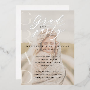 Invitation En Aluminium Crème minime Photo Grad Party Moderne Calligraphie