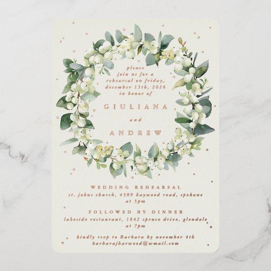 Invitation En Aluminium Crème Snowberry+Eucalyptus Mariage répétition (Recto)