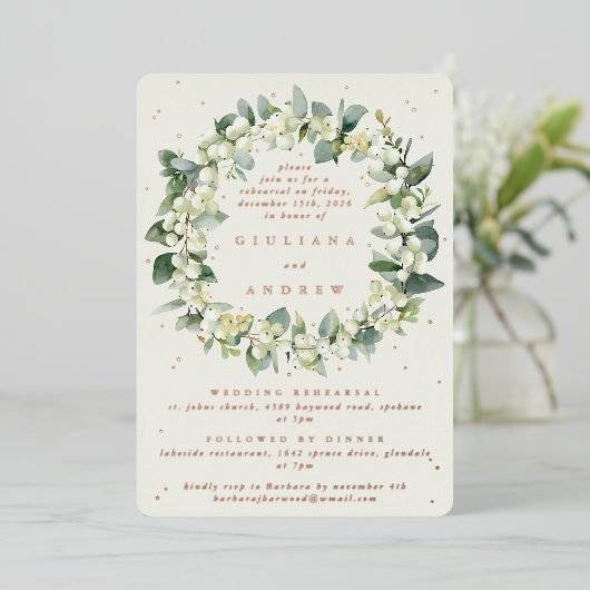 Invitation En Aluminium Crème Snowberry+Eucalyptus Mariage répétition (Debout devant)