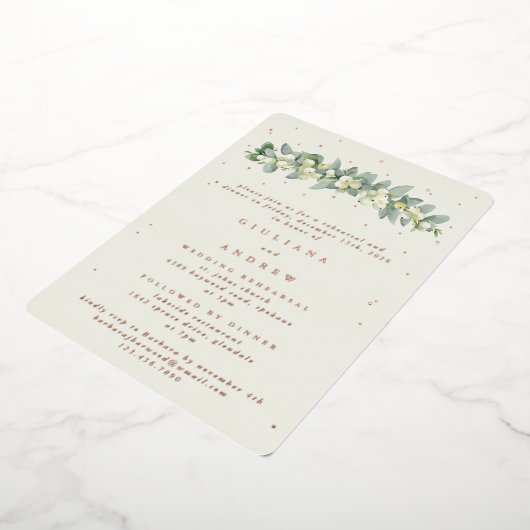 Invitation En Aluminium Crème Snowberry+Eucalyptus Mariage répétition (Rotation)