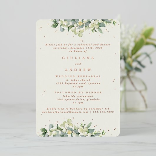 Invitation En Aluminium Crème Snowberry+Eucalyptus Mariage répétition (Debout devant)