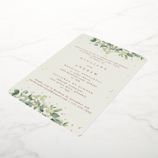 Invitation En Aluminium Crème Snowberry+Eucalyptus Mariage répétition (Rotation)
