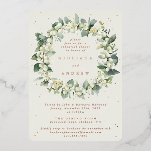 Invitation En Aluminium Crème Snowberry+Eucalyptus Mariage répétition (Recto)