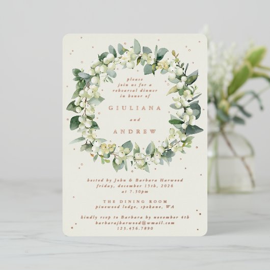 Invitation En Aluminium Crème Snowberry+Eucalyptus Mariage répétition (Debout devant)