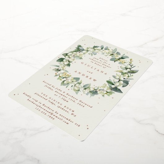 Invitation En Aluminium Crème Snowberry+Eucalyptus Mariage répétition (Rotation)