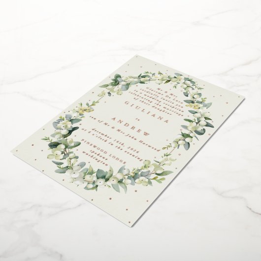 Invitation En Aluminium Crème Snowberry+Eucalyptus Réception de mariage un (Rotation)