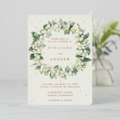 Invitation En Aluminium Crème Snowberry+Eucalyptus Wreath d'hiver Mariage (Debout devant)