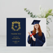 Invitation En Aluminium Crest doré | Élégant Merci de graduation Or (Debout devant)