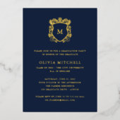 Invitation En Aluminium Crest doré | Elegant Navy Graduation Party (Recto)