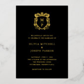 Invitation En Aluminium Crest doré noir | Mariage élégant (Recto)