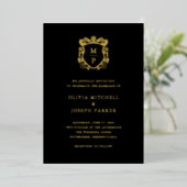 Invitation En Aluminium Crest doré noir | Mariage élégant (Debout devant)