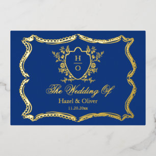 Invitation En Aluminium Crête florale française vintage jaune bleu mariage
