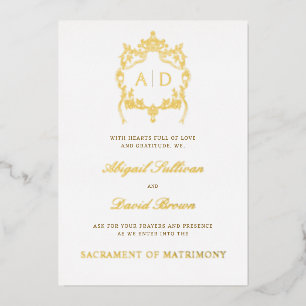 Invitation En Aluminium Crête Vintage Catholique Mariage Or
