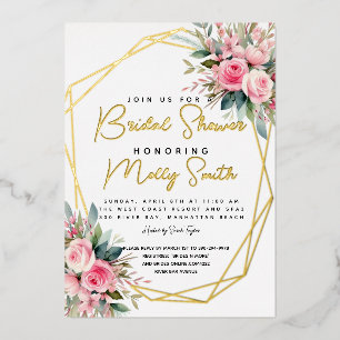 Invitation En Aluminium Cristal rose Peach Roses Aquarelle douche nuptiale