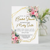 Invitation En Aluminium Cristal rose Peach Roses Aquarelle douche nuptiale (Debout devant)