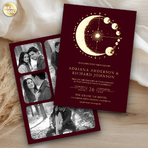 Invitation En Aluminium Croissant de Lune Céleste Bourgogne Mariage Or