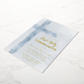 Invitation En Aluminium croix aquarelle bleue Première Sainte Communion (Rotation)