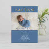 Invitation En Aluminium Croix Bleue Baptême de garçon Photo Or (Debout devant)