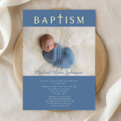 Invitation En Aluminium Croix Bleue Baptême de garçon Photo Or