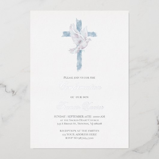 Invitation En Aluminium Croix bleue Saint-Esprit Confirmation (Recto)