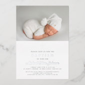 Invitation En Aluminium Croix d'argent bleu foncé moderne Boy Photo Baptêm (Recto)