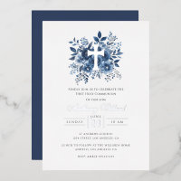 Croix d'argent florale moderne garçons Première co