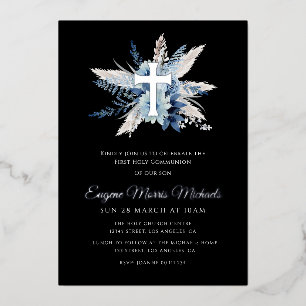 Invitation En Aluminium croix d'argent moderne première communion
