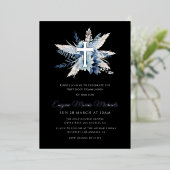 Invitation En Aluminium croix d'argent moderne première communion (Debout devant)