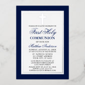 Invitation En Aluminium Croix de la Sainte Communion bleue (Recto)
